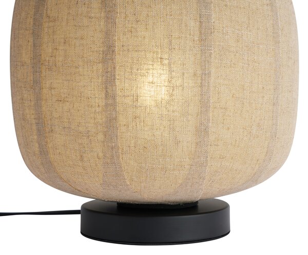 Japandi stolná lampa čierna s béžovým ľanovým tienidlom 27cm - Nami