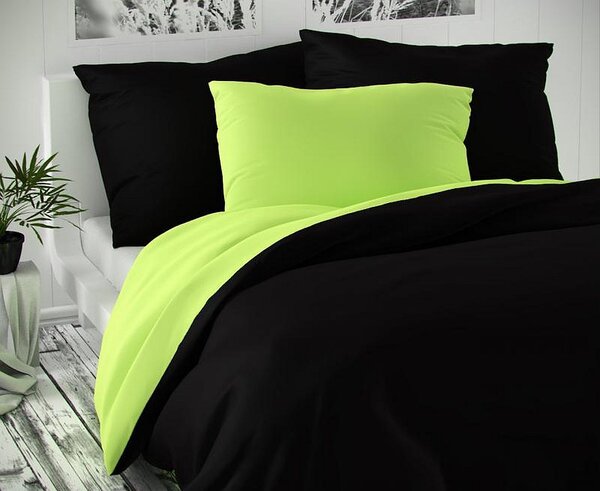 Kvalitex satén obliečky Luxury Collection čierne-svetlo zelené 140x220, 70x90