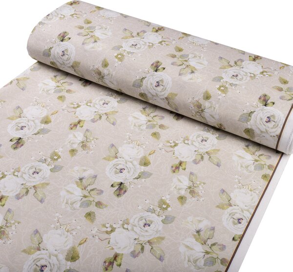 Biante Dekoračný oválny obrus PML-059 Biele ruže s perokresbou na béžovom 100x140 cm