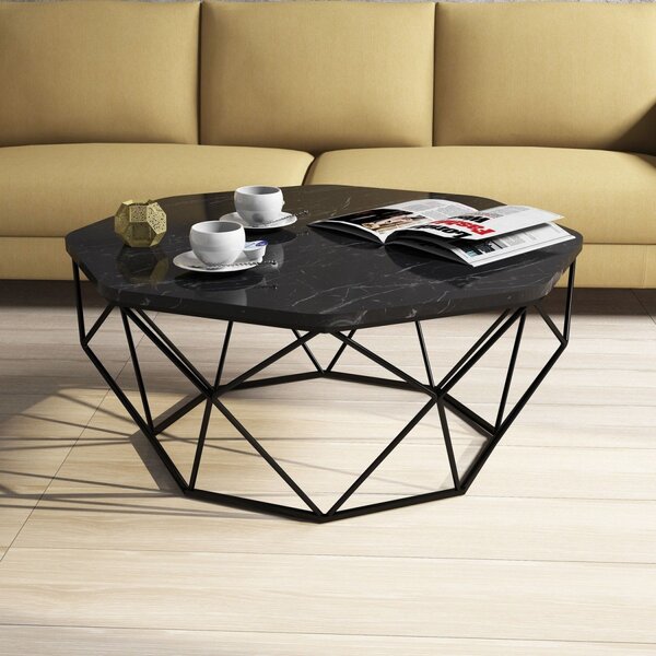 Hanah Home Konferenčný stolík Diamond 90 cm čierny mramor