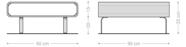 DELIFE Konferenčný stolík Anaya 90x90 cm akácia prírodná 1 priehradka podstava v tvare L nerezová oceľ