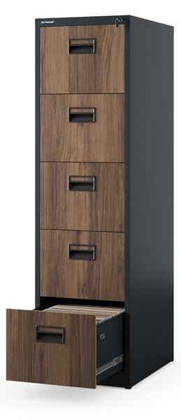 Kovová kartotéka, 5 zásuviek SARA V5, 460 x 1625.5 x 620 mm, Eco Design: antracitová/ orech