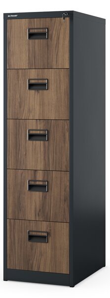 Kovová kartotéka, 5 zásuviek SARA V5, 460 x 1625.5 x 620 mm, Eco Design: antracitová/ orech