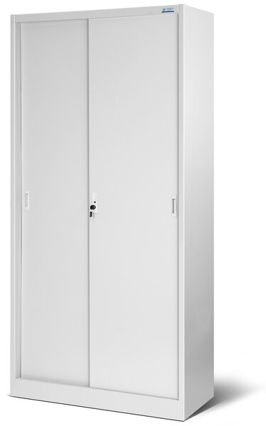 Kovová spisová policová skriňa s posuvnými dverami KUBA, 900 x 1850 x 400 mm, šedá