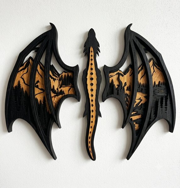 Nástenná dekorácia z pravého dubového dreva – Drak Smaug
