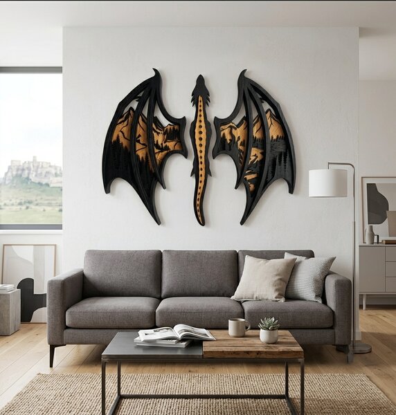 Nástenná dekorácia z pravého dubového dreva – Drak Smaug