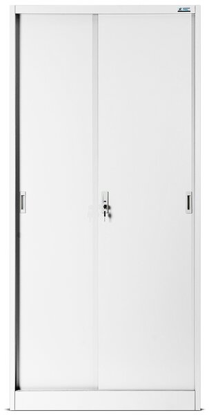 Kovová spisová policová skriňa s posuvnými dverami KUBA, 900 x 1850 x 400 mm, biela