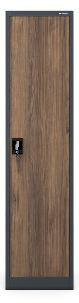 Kovová spisová skriňa ALEX, 450 x 1850 x 400 mm, Eco Design: antracitová/ orech