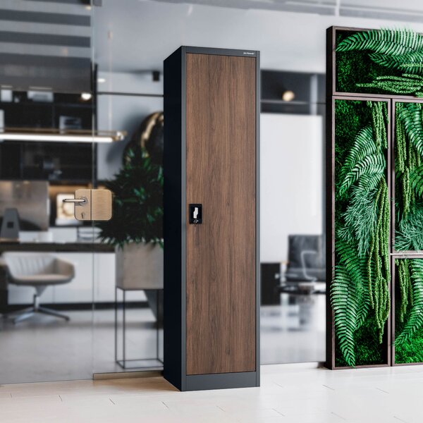 Kovová spisová skriňa ALEX, 450 x 1850 x 400 mm, Eco Design: antracitová/ orech