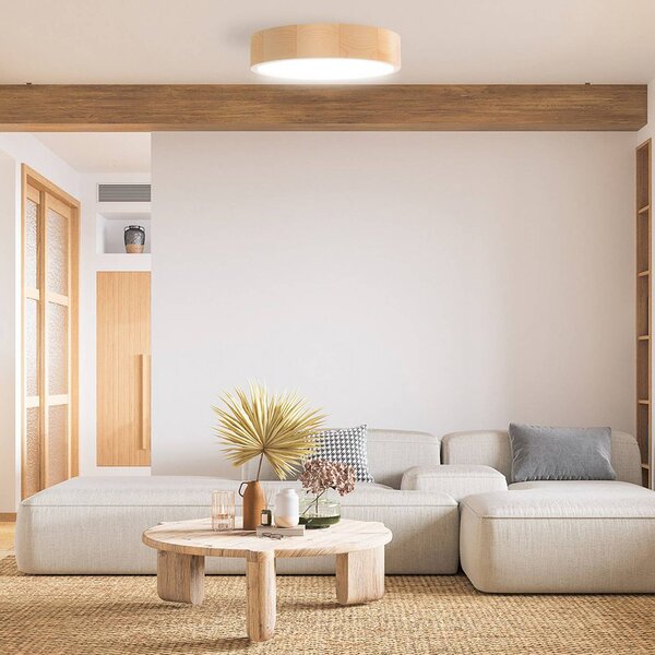Stropné svietidlo Cleo DR800, borovicové drevo, Ø 80 cm, 6-pl., E27, Svetlé drevo, Obývacia izba / jedáleň, Drevo, Moderný, Závesné svietidlo