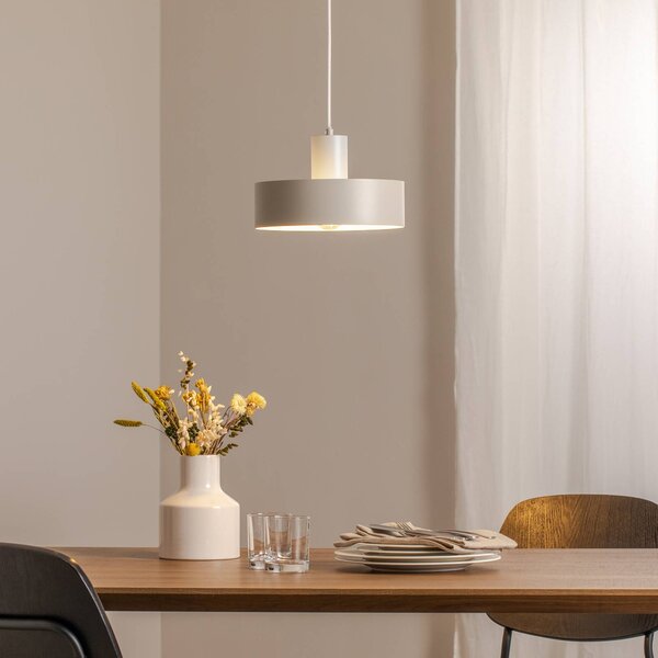 Závesné svietidlo Rif M, taupe, 1-pl., Ø 25 cm, oceľ, Krémová / jantárovo žltá, Obývacia izba / jedáleň, kov, Moderný, Závesné svietidlo