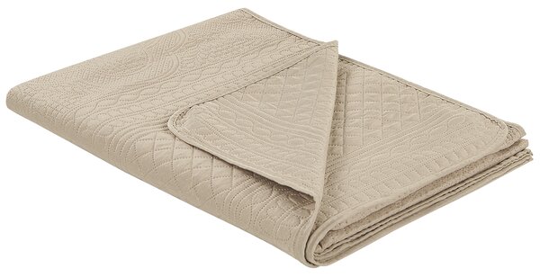 Prikrývka na posteľ s vankúšmi sivobéžová polyester 140 x 210 cm reliéfny vzor prehoz posteľná bielizeň moderný tradičný štýl spálňa
