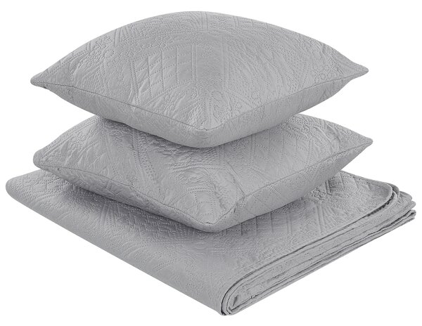 Posteľná prikrývka sivá polyesterová látka 140 x 210 cm s 2 vankúšmi 45 x 45 cm prehoz na posteľ so vzorom klasický dizajn