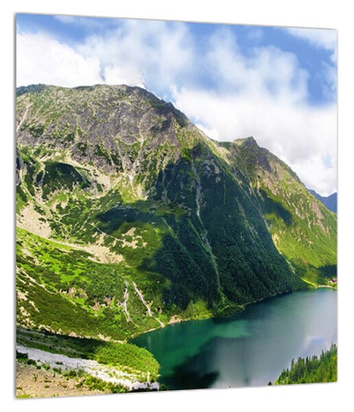 Obraz horskej krajiny s jazerom (30x30 cm)
