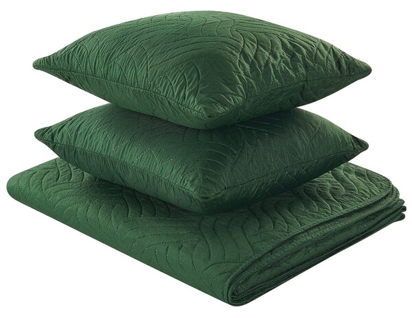 Posteľná prikrývka zelená polyesterová látka 140 x 210 cm s 2 vankúšmi 45 x 45 cm prehoz na posteľ so vzorom tradičný dizajn