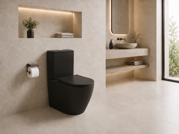 CERANO - WC kombi Cesso, Vortex + Slim / UF sedátko - spodný / zadný odpad - čierna matná - 61,8x38 cm