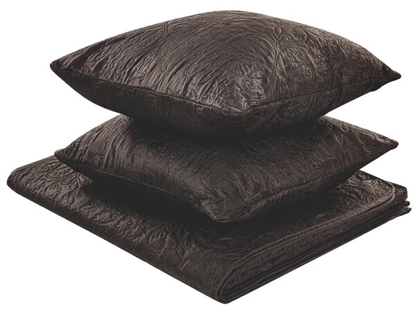 Posteľná prikrývka hnedá polyesterová látka 140 x 210 cm s 2 vankúšmi 45 x 45 cm prehoz na posteľ súprava do spálne