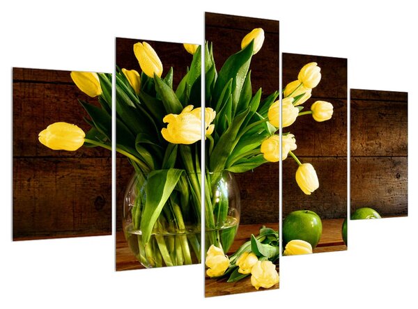 Obraz žltých tulipánov vo váze (150x105 cm)