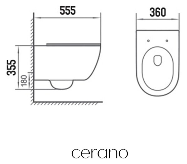 CERANO - WC závesné Felci, Vortex + Slim/UF sedátko - čierna matná - 55,5x36 cm