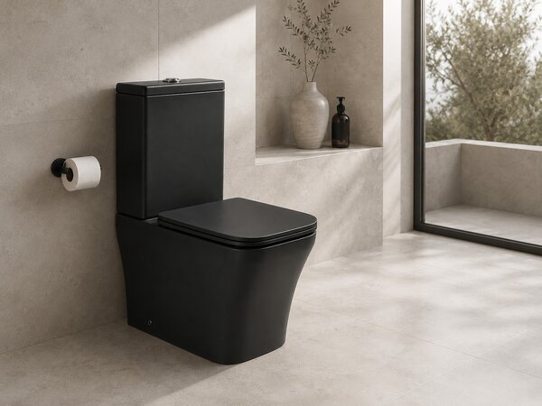 CERANO - WC kombi Hugo, Vortex + Slim/UF sedátko - spodný/zadný odpad - čierna matná - 62x37,5 cm