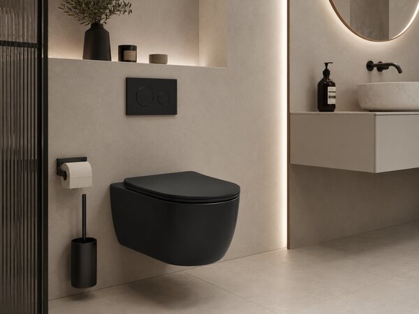 CERANO - WC závesné Felci, Vortex + Slim/UF sedátko - čierna matná - 55,5x36 cm