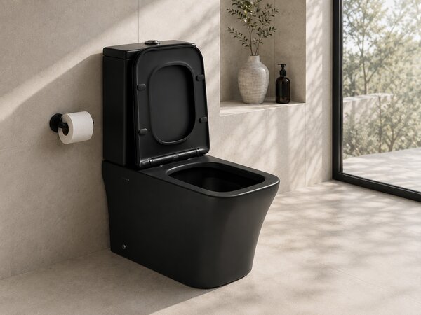 CERANO - WC kombi Hugo, Vortex + Slim/UF sedátko - spodný/zadný odpad - čierna matná - 62x37,5 cm