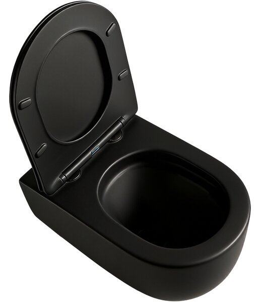 CERANO - WC závesné Felci, Vortex + Slim/UF sedátko - čierna matná - 55,5x36 cm