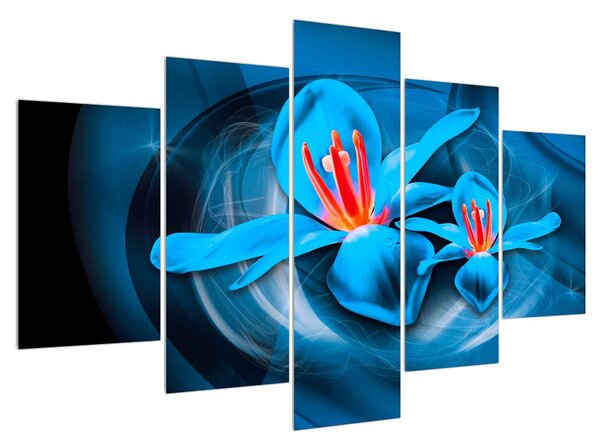 Moderný modrý obraz kvetov (150x105 cm)