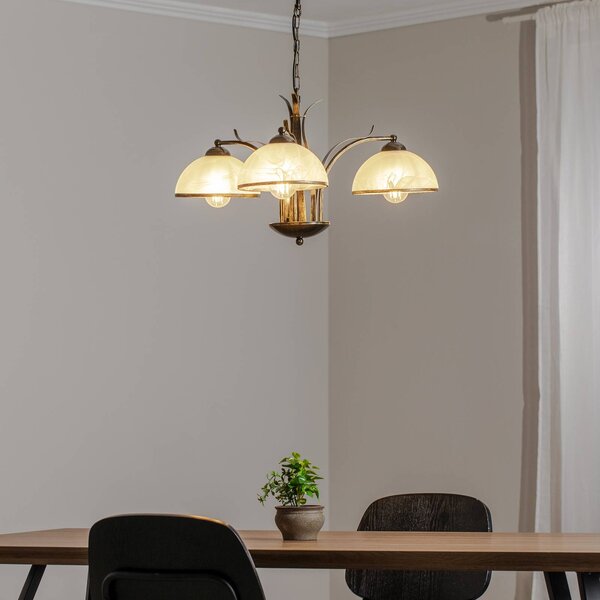 Luminex Luster Korfu, 3-pl., zlatá farba antik, Ø 68 cm, Mosadz / zlato, Obývacia izba / jedáleň, kov, Starožitný, Luster