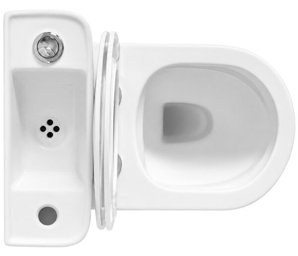 CERANO - WC kombi s umývadlom Cesso, Rimless + UF sedátko - spodný / zadný odpad - biela lesklá - 61,8x38 cm