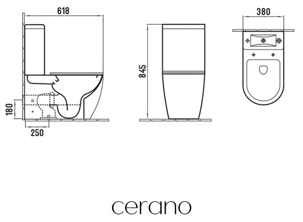 CERANO - WC kombi s umývadlom Cesso, Rimless + UF sedátko - spodný / zadný odpad - biela lesklá - 61,8x38 cm