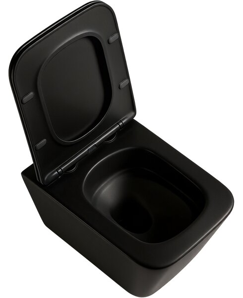 CERANO - WC závesné Forte, Vortex + Slim/UF sedátko - čierna matná - 52x35 cm