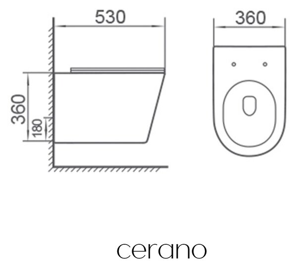 CERANO - WC závesné Hugo, Vortex Rimless + Slim/UF sedátko - čierna matná - 53x36 cm