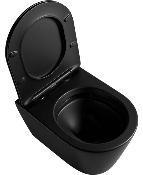 CERANO - WC závesné Hugo, Vortex Rimless + Slim/UF sedátko - čierna matná - 53x36 cm