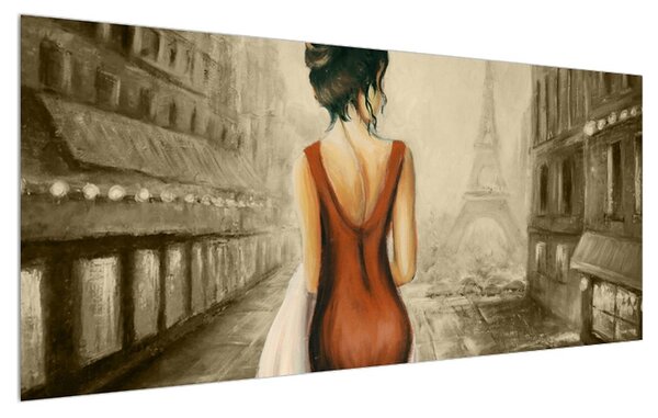 Obraz ženy a Eiffelovej veže (120x50 cm)