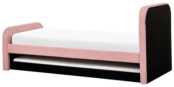 Rozkladacia posteľ ružová buklé čalúnenie jednolôžko 90/180 x 200 cm lamelový rošt moderný glamour štýl