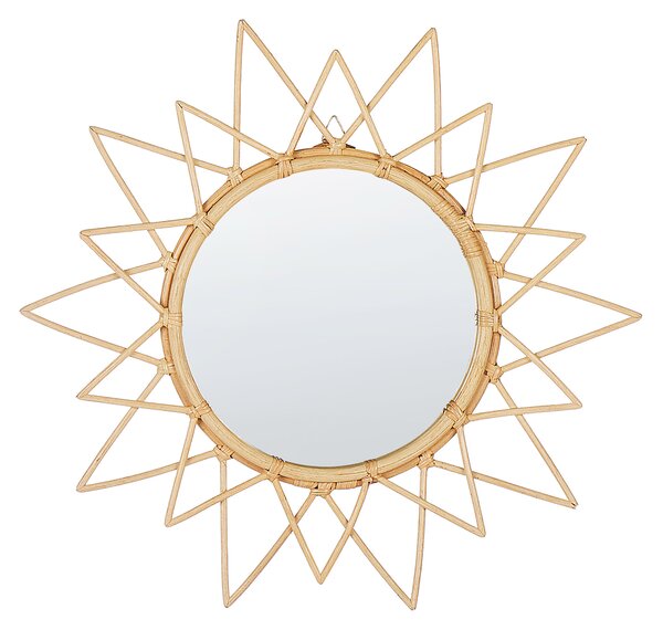 Nástenné zrkadlo prírodný ratanový rám okrúhle ø 61 cm moderný dizajn v tvare slnka nástenná dekorácia