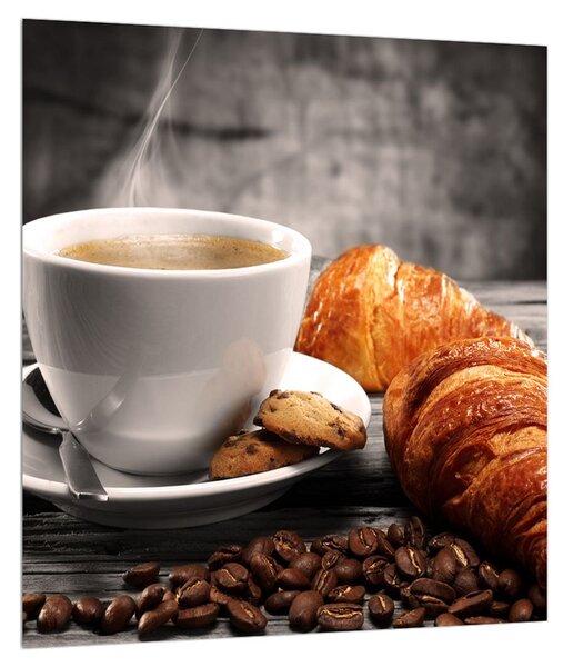 Obraz šálky kávy a croissantu (30x30 cm)