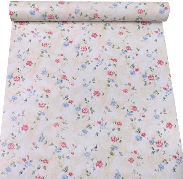 Samolepiace tapety 45 cm x 10 m IMPOL TRADE 9033, ružičky modro-červené na krémovom podklade, Samolepiace tapety