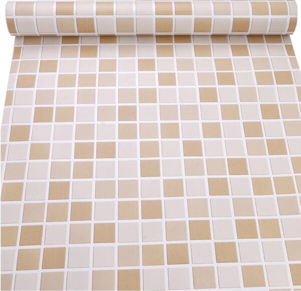 Samolepiace tapety 45 cm x 10 m IMPOL TRADE 9197, mozaika béžová so striebornou škárou, Samolepiace tapety