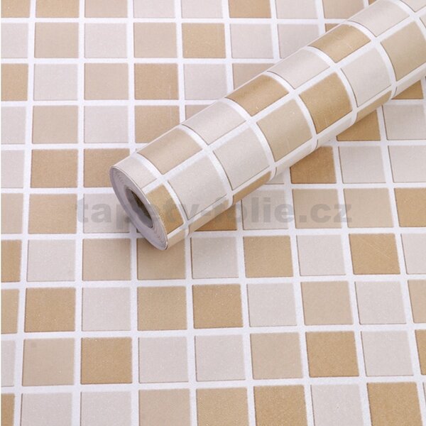 Samolepiace tapety 45 cm x 10 m IMPOL TRADE 9197, mozaika béžová so striebornou škárou, Samolepiace tapety