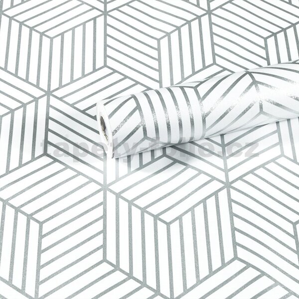 Samolepiace tapety 45 cm x 10 m IMPOL TRADE 9425-1, geometrický vzor strieborný , Samolepiace tapety