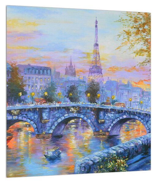 Obraz maľovanej krajiny s Eiffelovou vežou (30x30 cm)