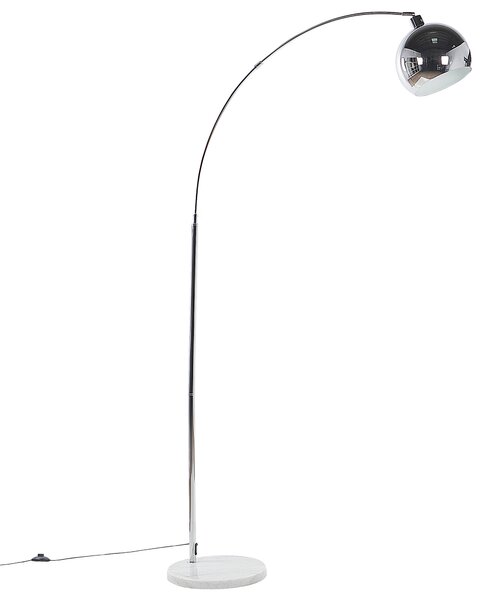 Stojaca lampa strieborná kov 210 cm okrúhle kupolové tienidlo nastaviteľné mramorový podstavec moderný štýl obývačka