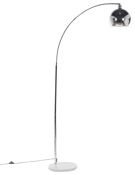 Stojaca lampa strieborná kov 210 cm okrúhle kupolové tienidlo nastaviteľné mramorový podstavec moderný štýl obývačka