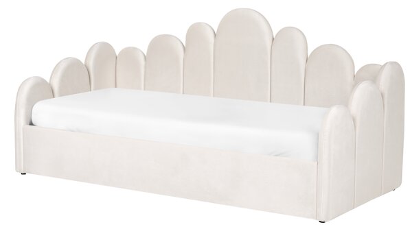 Posteľ s úložným priestorom svetlobéžová zamatová jednolôžko 90 x 200 cm lamelový rošt moderný glamour štýl
