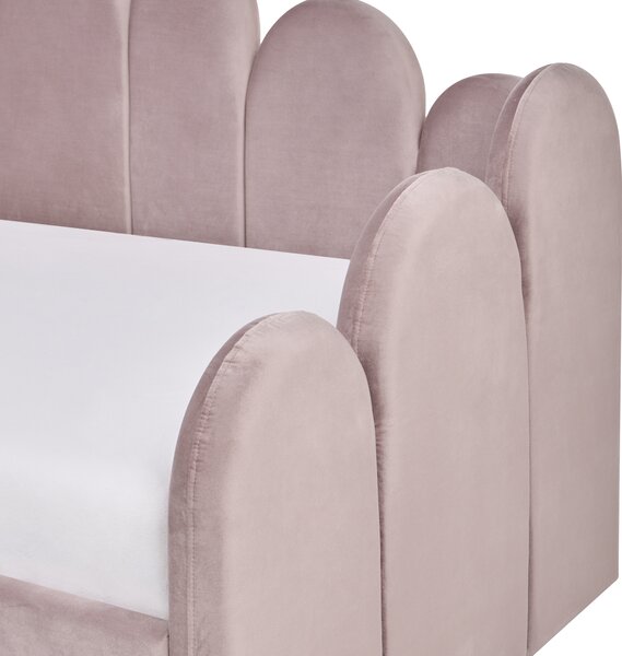 Posteľ s úložným priestorom pastelová ružová zamatová jednolôžko 90 x 200 cm lamelový rošt moderný glamour štýl