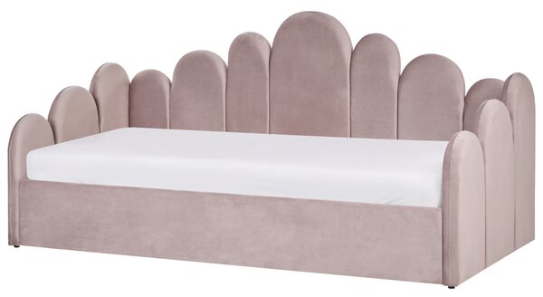 Posteľ s úložným priestorom pastelová ružová zamatová jednolôžko 90 x 200 cm lamelový rošt moderný glamour štýl