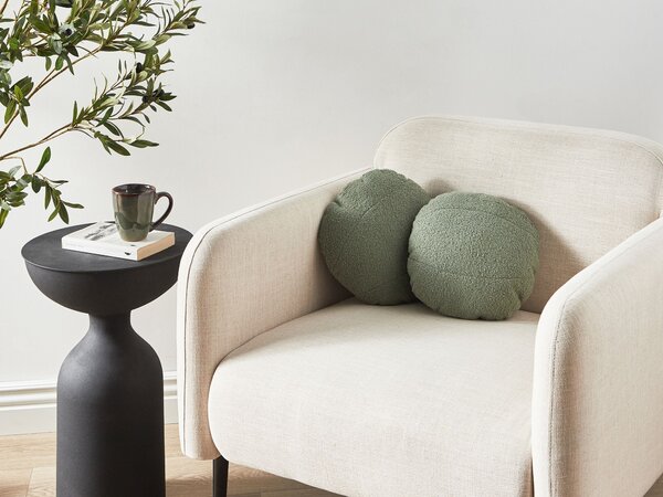 Sada 2 teddy vankúšov zelené okrúhle 30 cm dekoratívne vankúše mäkká výplň bytové doplnky obývacia izba spálňa