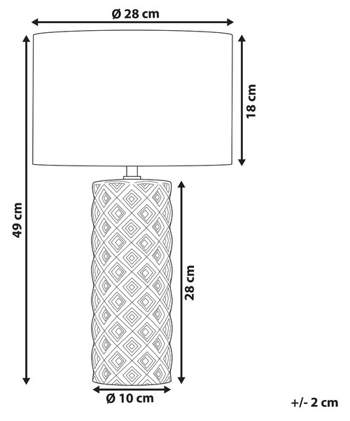Stolná lampa žltá keramická 49 cm geometrický vzor béžové látkové tienidlo obývacia izba spálňa